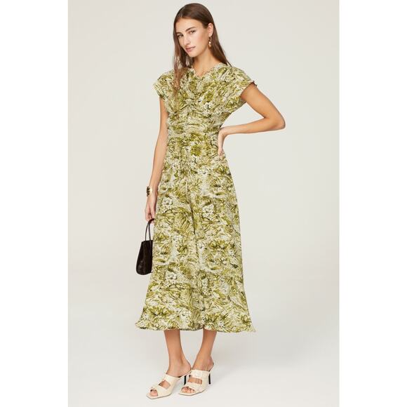 Rachel Comey Hilma Green Floral Print Ruched Silk Short...